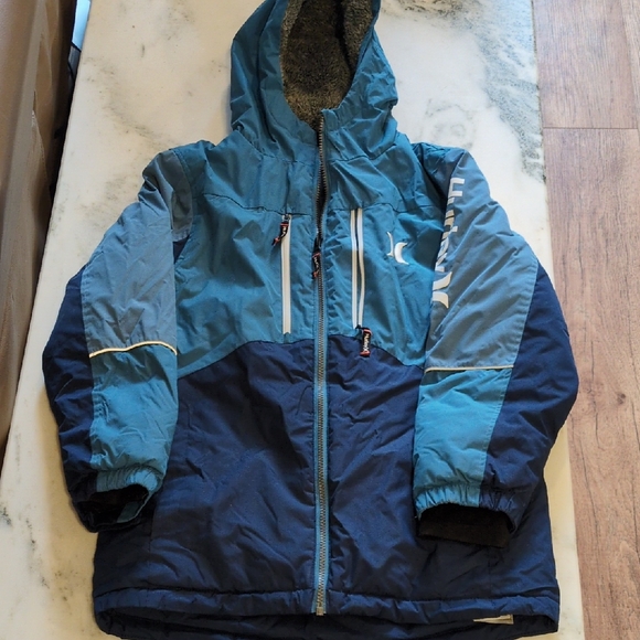 Hurley Boys Medium Hooded Winter Jacket Navy Light Blue Coat Youth - Picture 2 of 8